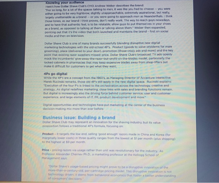 This week's mini case relates to Marketing - the