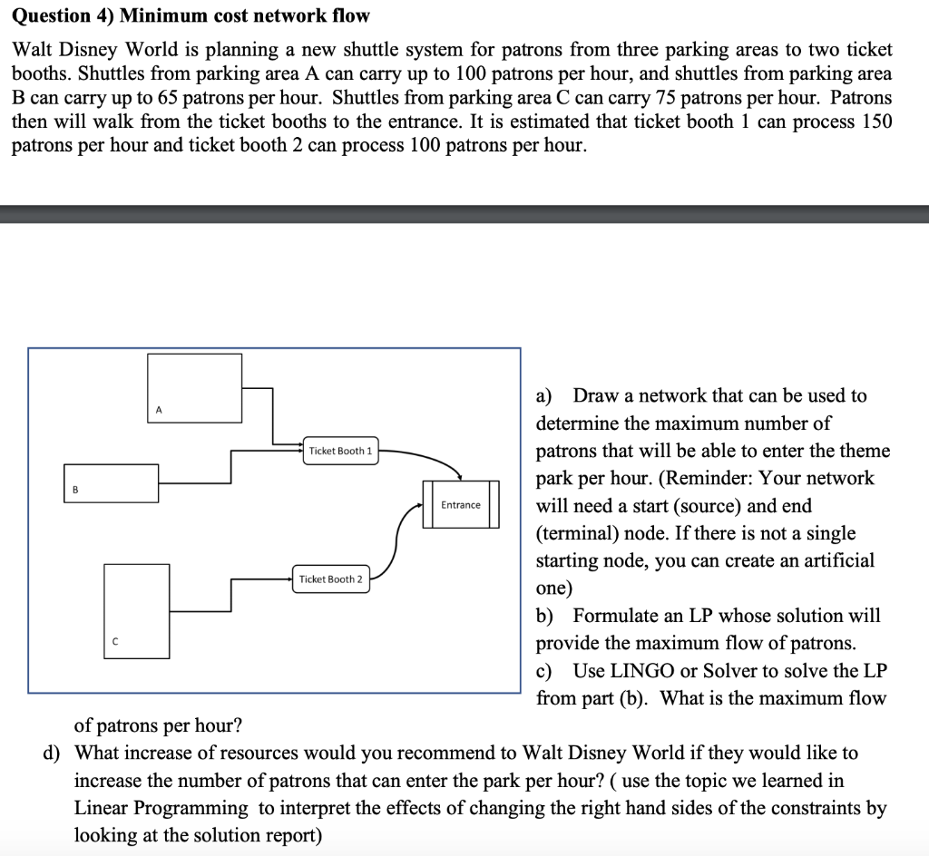 Question 4) Minimum cost network flow Walt Disney