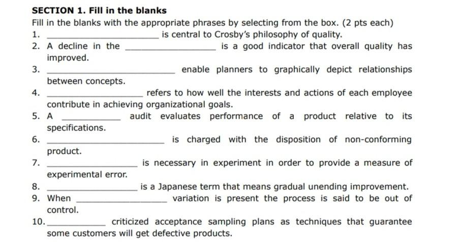 Solve them all please SECTION 1. Fill in the