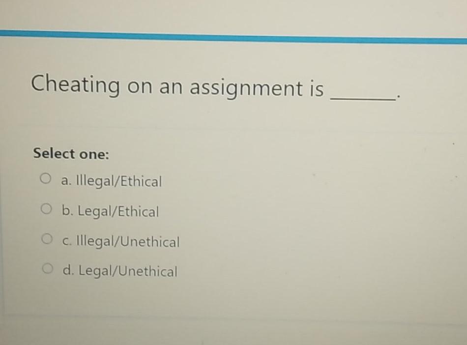 Cheating on an assignment is Select one: O a.