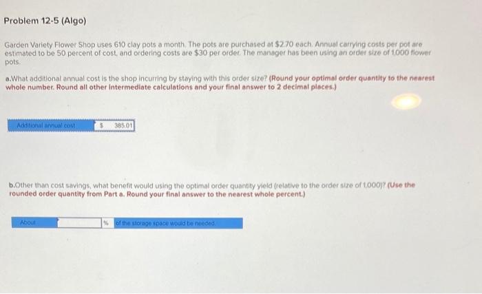 Problem 12-5 (Algo) Garden Variety Flower Shop