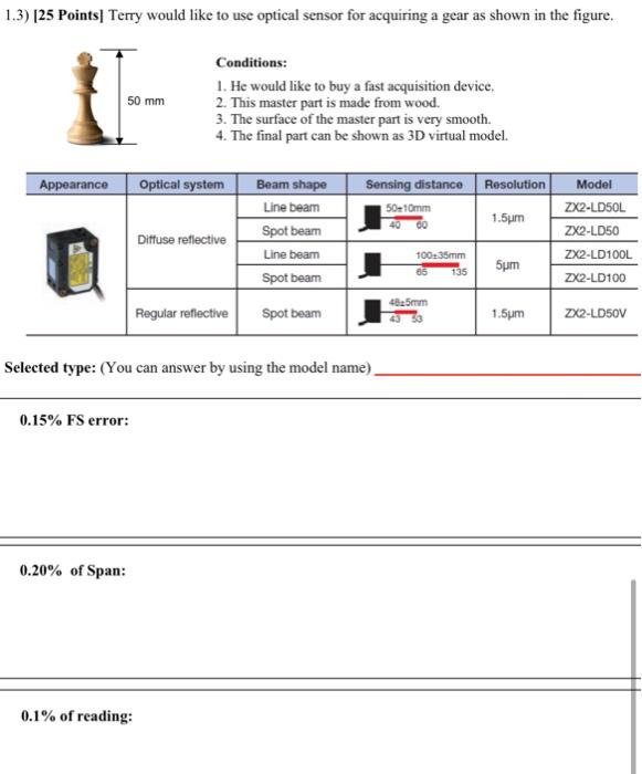 1.3) (25 Points] Terry would like to use optical