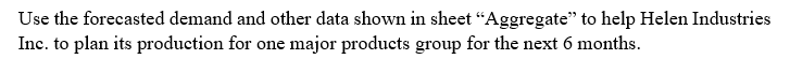 Aggregate Production Plan. The Excel worksheet