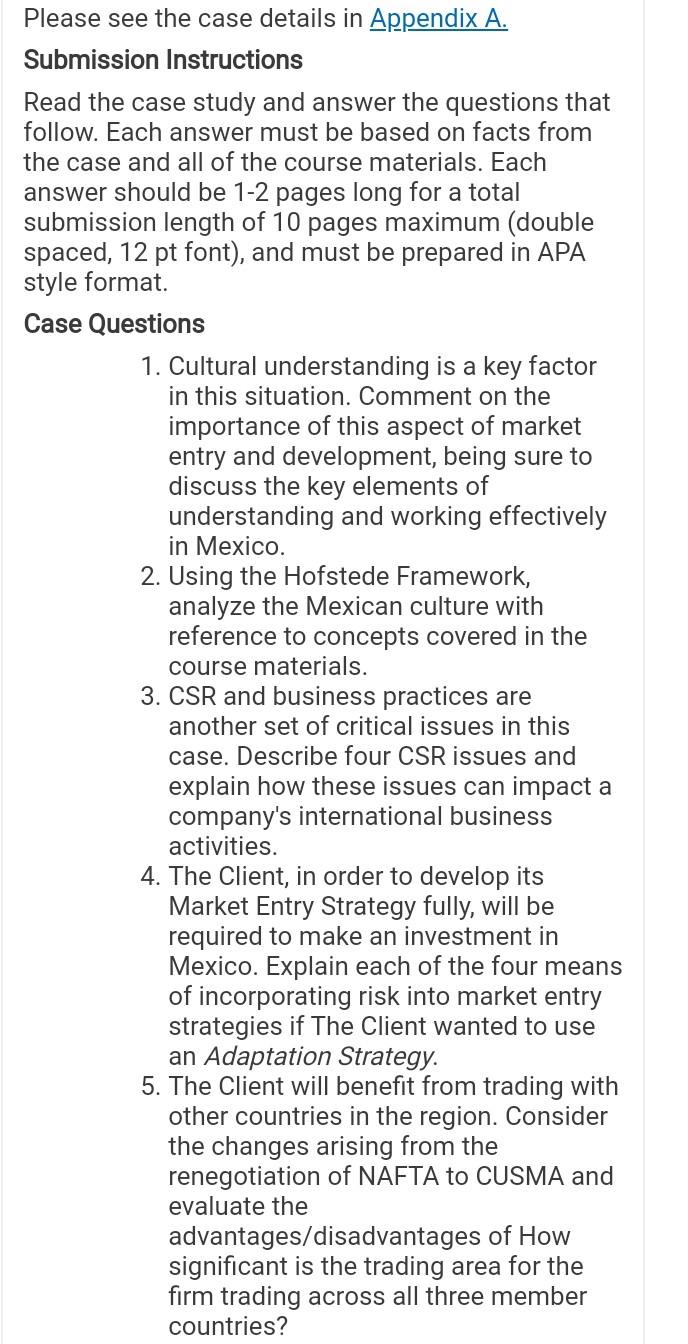 Please see the case details in Appendix A.