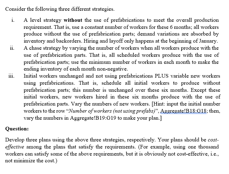 Aggregate Production Plan. The Excel worksheet