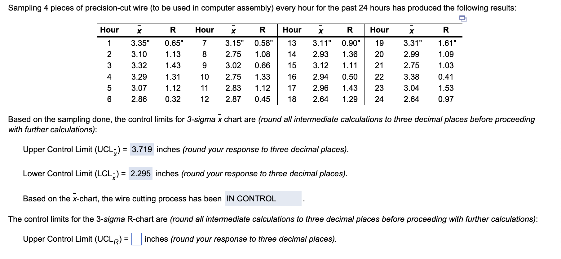 Lower Control Limit (LCL R ) = ________ inches