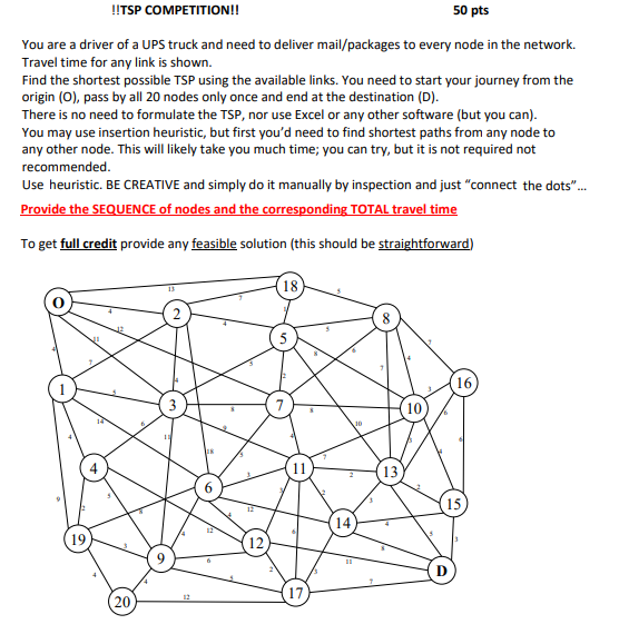 !!TSP COMPETITION!! 50 pts You are a driver of a