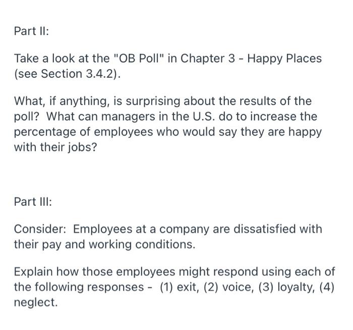 Part I: Consider the following questions from an