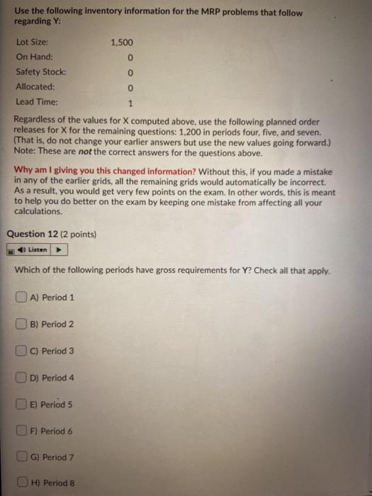 help Use the following inventory information for