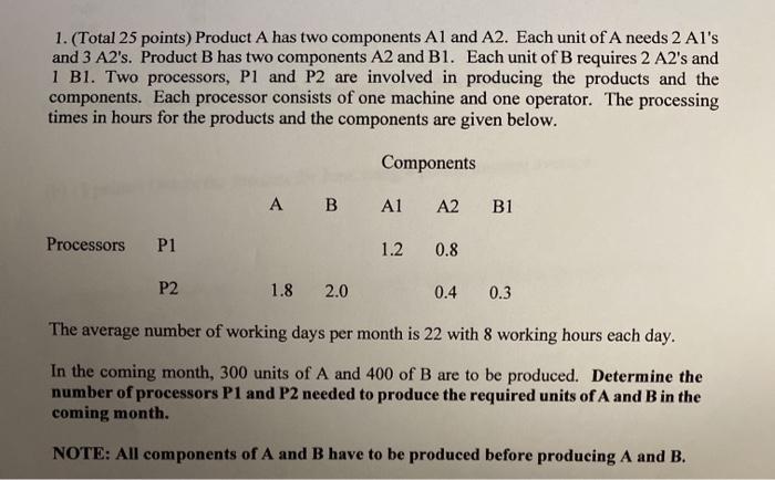 1. (Total 25 points) Product A has two components