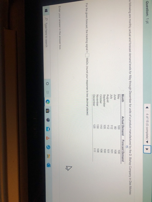 Question: 1 pt 4 of 15 (0 complete) e following