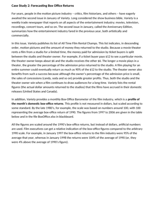 Case Study 2: Forecasting Box Office Returns For