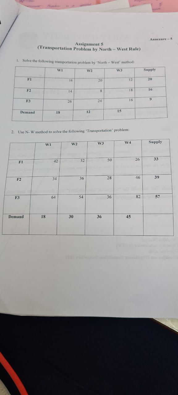 Annexure - 5 Assignment 5 (Transportation Problem