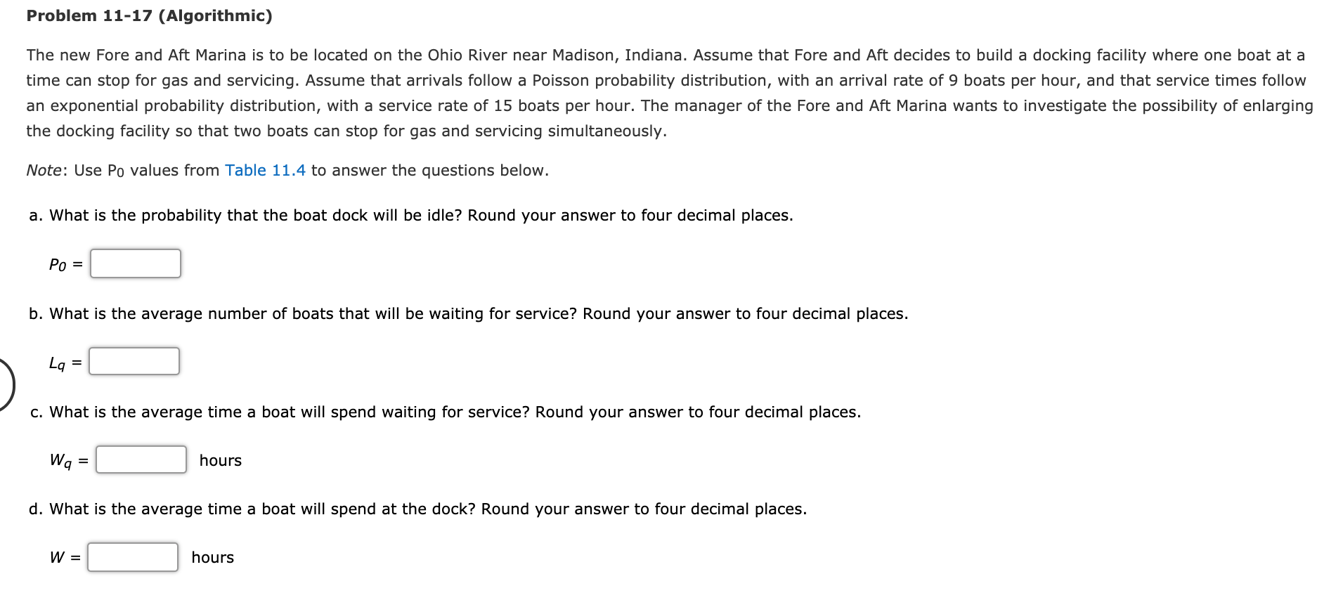 TABLE 11.4 VALUES OF P, FOR MULTIPLE-SERVER