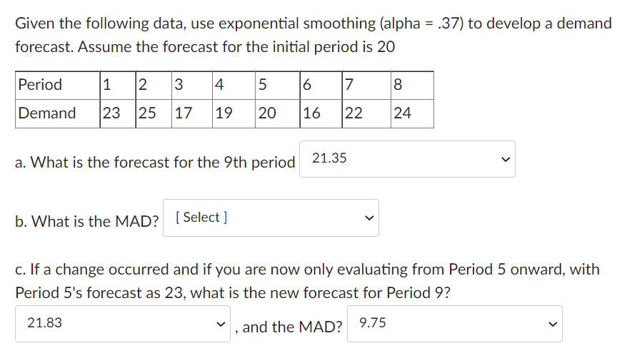 Given the following data, use exponential