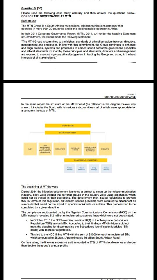 Question 5 (30) Please read the following case