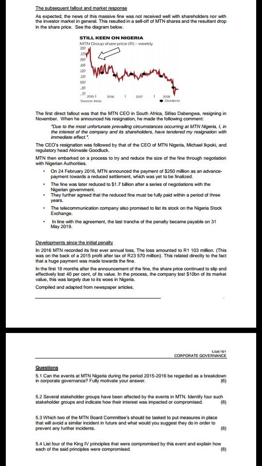 Question 5 (30) Please read the following case