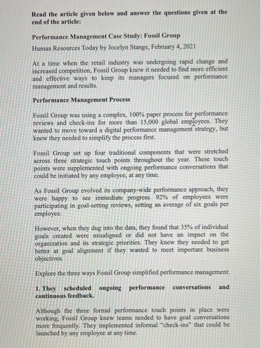 Read the article given below and answer the