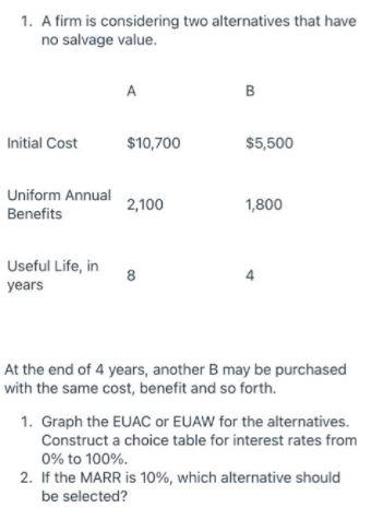 1. A firm is considering two alternatives that