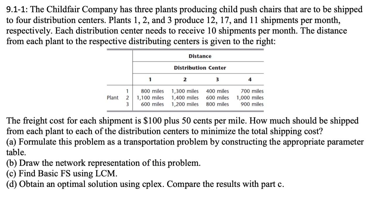 9.1-1: The Childfair Company has three plants