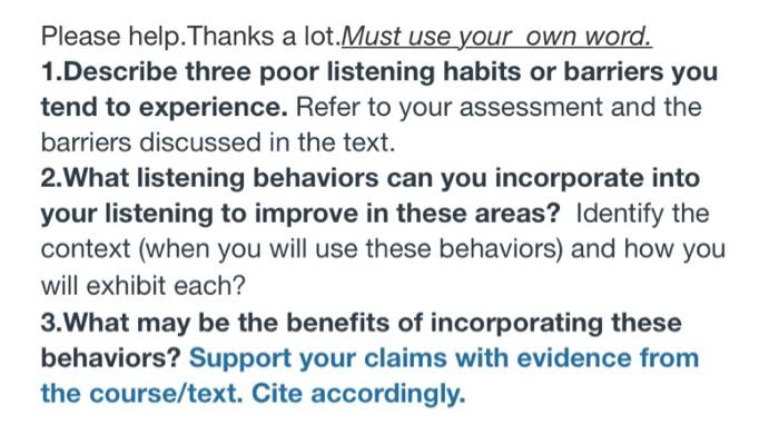 Please help. Must use your own word. Thank you.