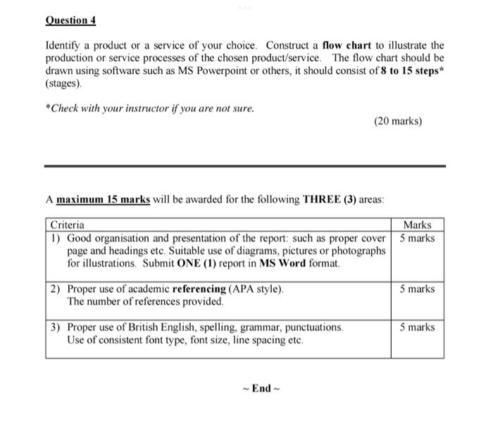 Question 4 Identify a product or a service of