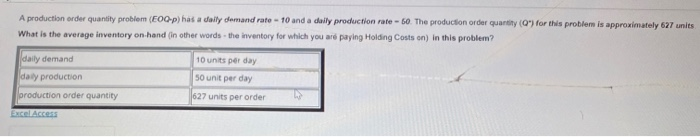 A production order quantity problem (E00-p) has a