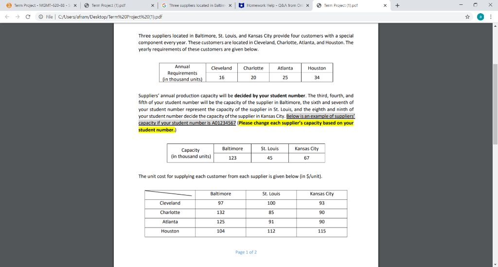Three suppliers located in Baltim x Homework