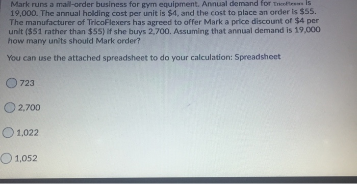 Mark runs a mail-order business for gym