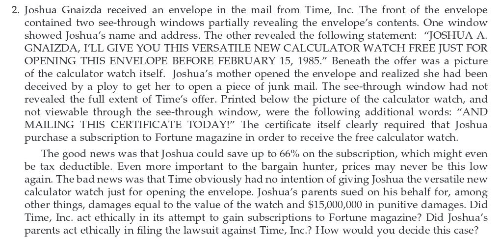 2. Joshua Gnaizda received an envelope in the