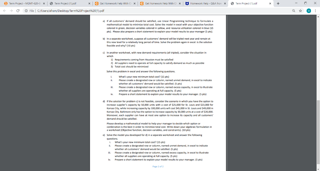 Three suppliers located in Baltim x Homework