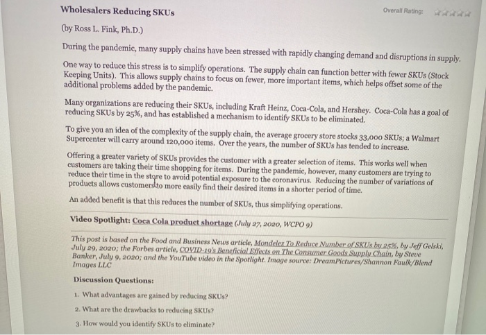 Overall Rating: Wholesalers Reducing SKUS (by
