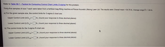 Refer to Table 56.1 - Factors for Computing