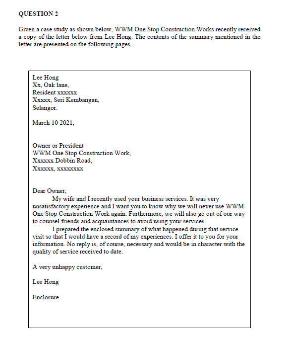 QUESTION 2 Given a case study as shown below. WWM