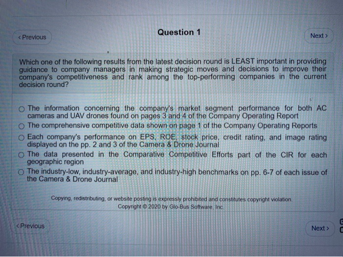 Question 1 < Previous Next  style=