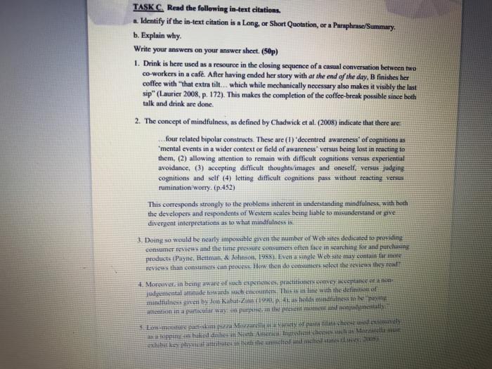 TASK C. Read the following in-text citations 1.