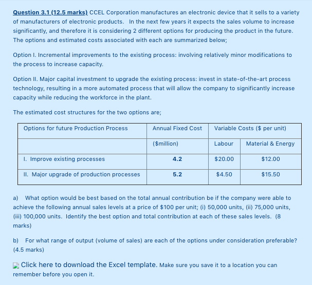 Question 3.1 (12.5 marks) CCEL Corporation