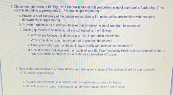 1. Chose one dimension of the Big Five