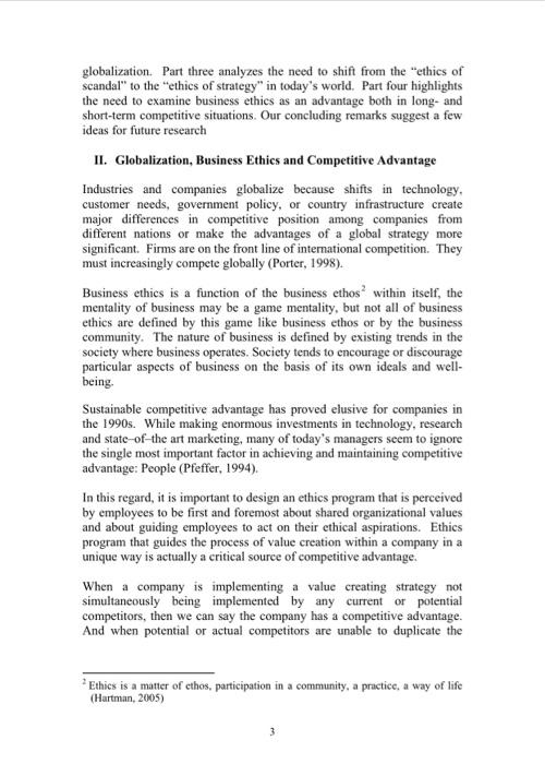 Summary of the article Business Ethics as