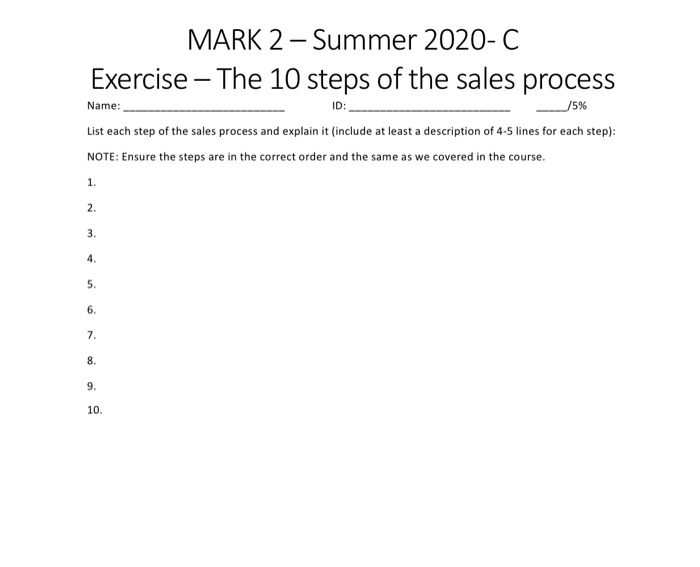 MARK 2 - Summer 2020-C Exercise The 10 steps of