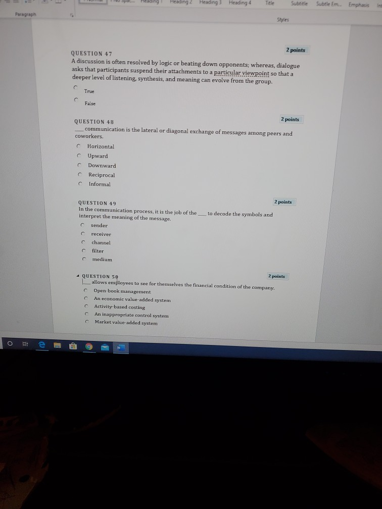 Paragraph 2 points QUESTION 47 A discussion is