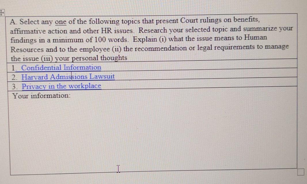 A Select any one of the following topics that