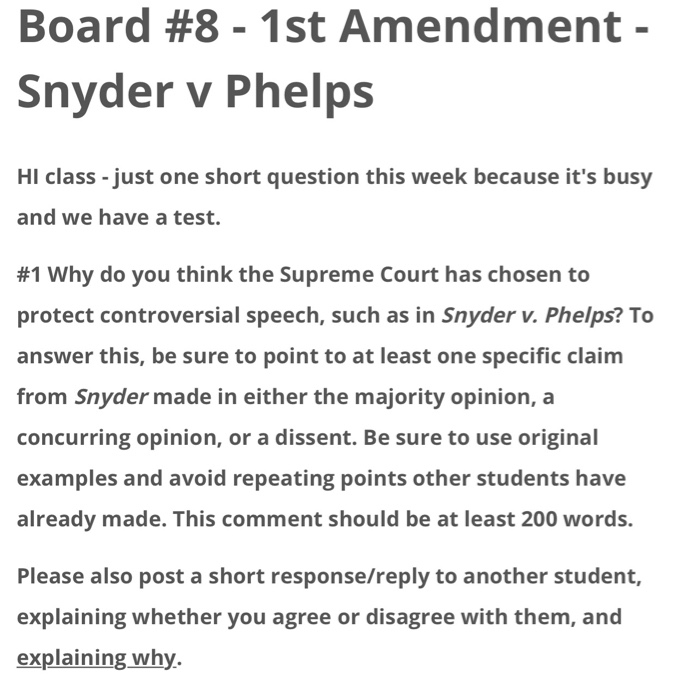 Board #8 - 1st Amendment - Snyder v Phelps Hl