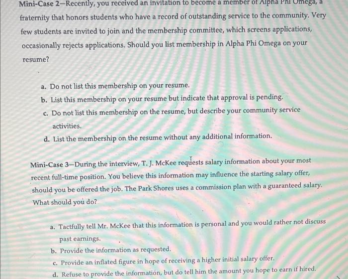 Mini-Case 2-Recently, you received an invitation