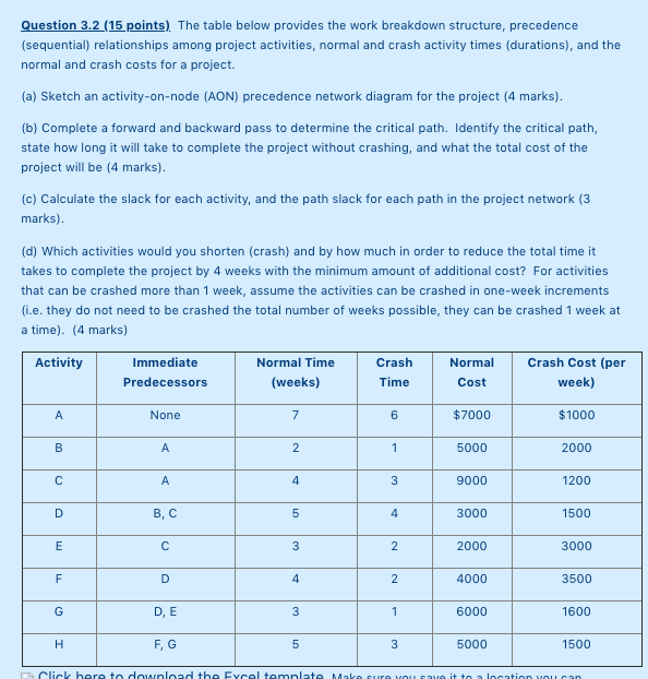 Question 3.2 (15 points). The table below
