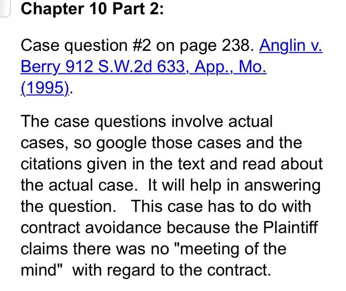 Chapter 10 Part 2: Case question #2 on page 238.