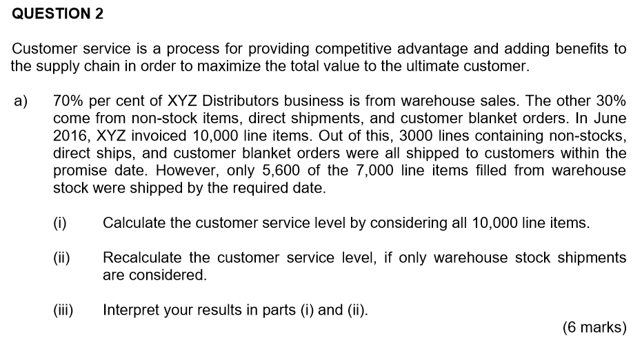 URGENT ANSWER PLEASE QUESTION 2 Customer service