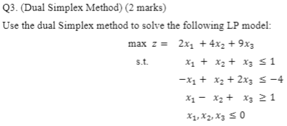Use the dual Simplex method to solve the