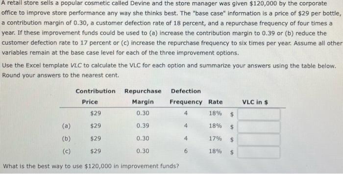 Please answer for VLC in $ A retail store sells a