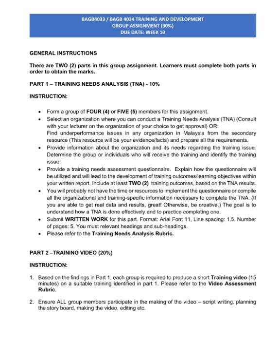 BAGB4033 / BAGB 4034 TRAINING AND DEVELOPMENT